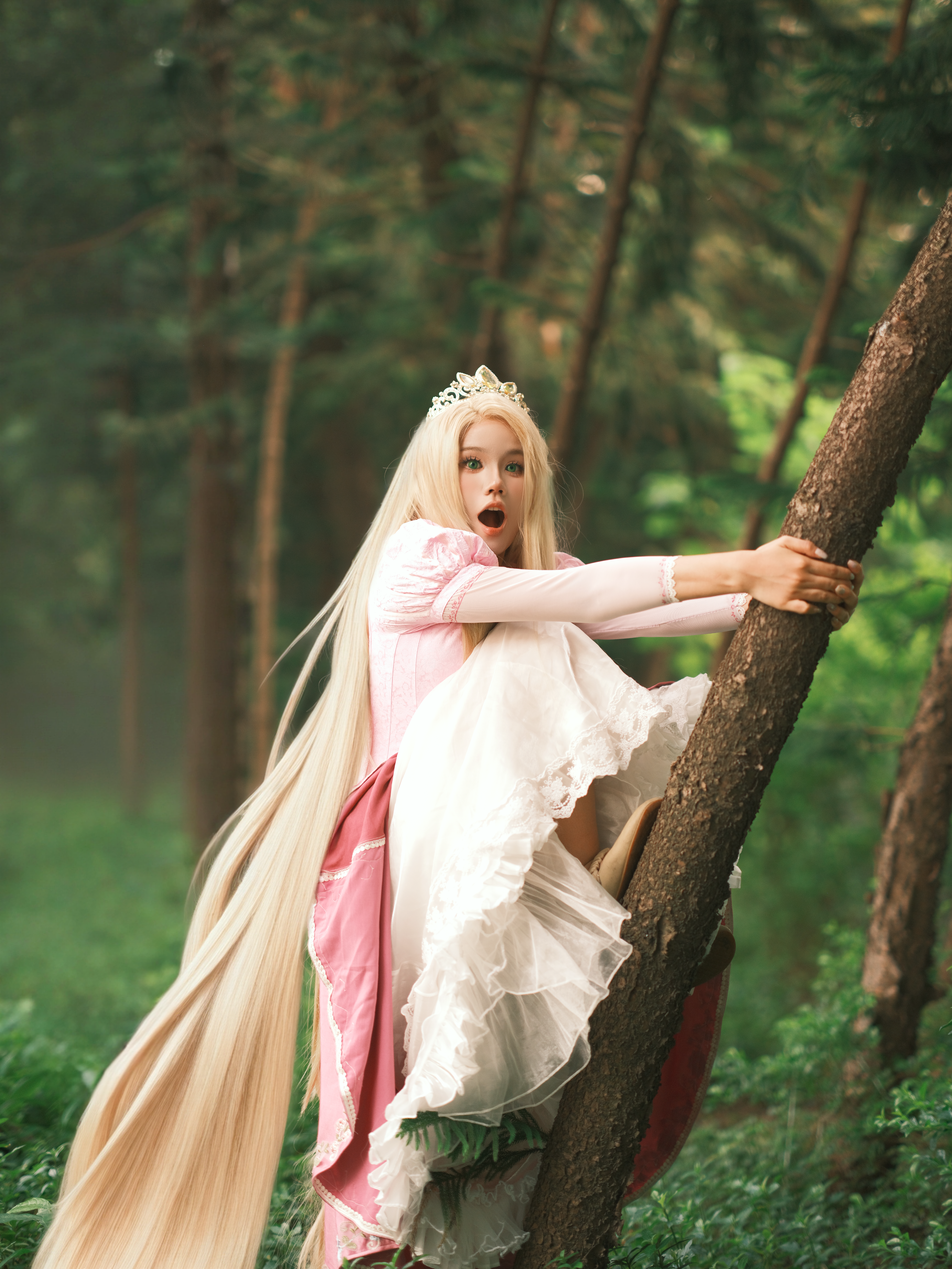 Fantasy Princess Climbing Tree in Enchanted Forest · Free Stock Photo