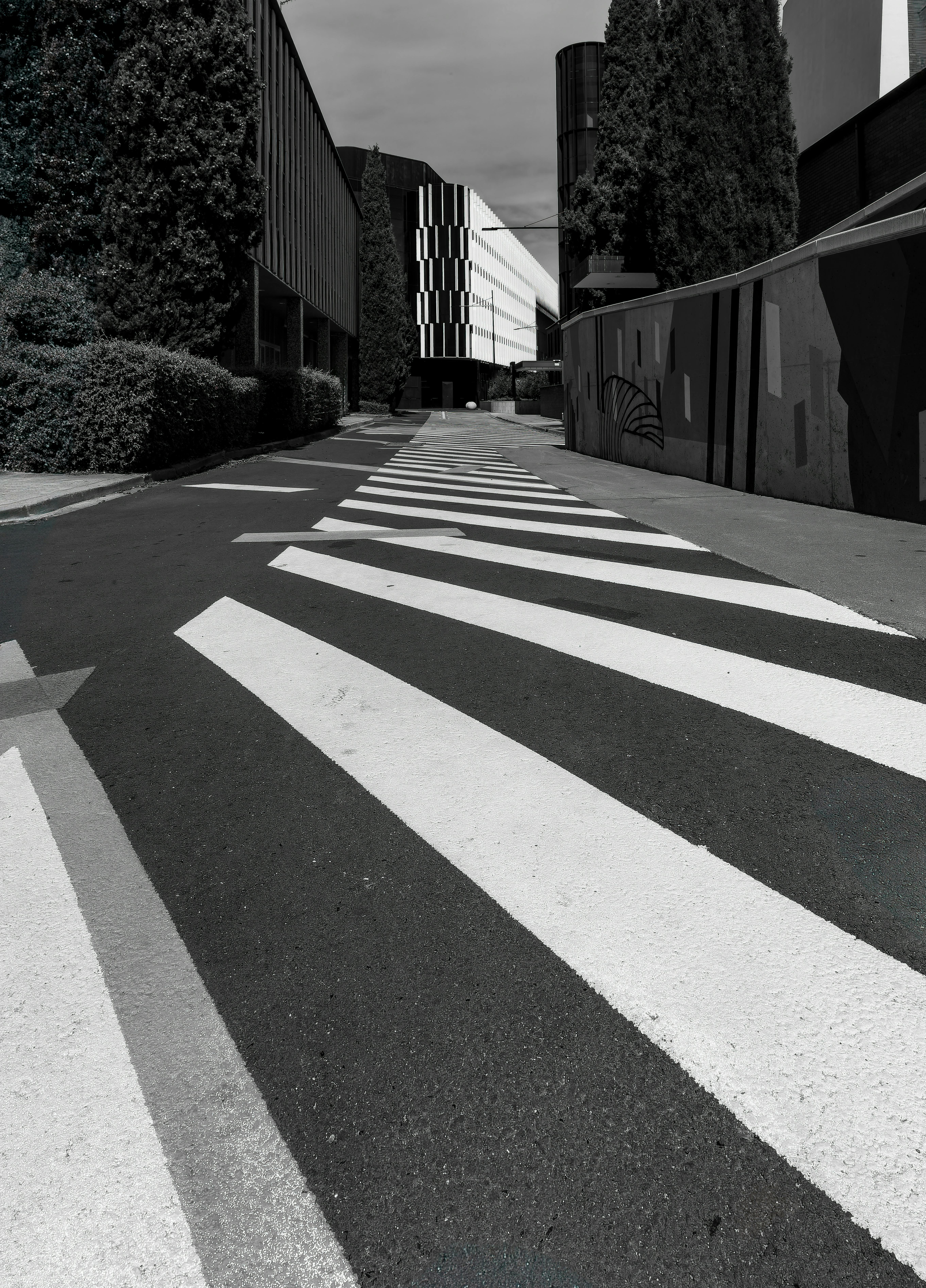 Explore a striking black and white urban scene with dynamic lines in Canberra, Australia.