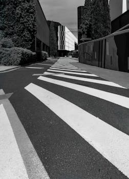 Explore a striking black and white urban scene with dynamic lines in Canberra, Australia.