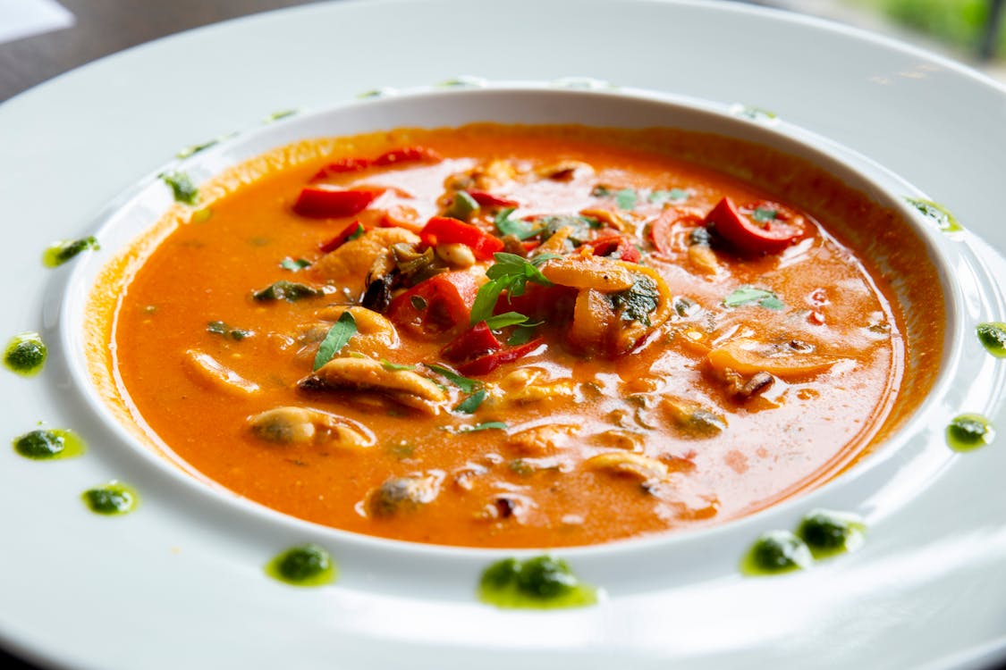 Soup With Vegetables on White Ceramic Bowl