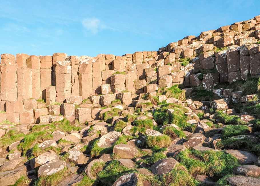 Unique hexagonal basalt columns at Giant's Causeway in Northern Ireland