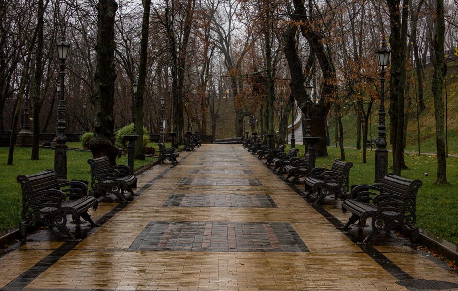 Голосіївський ліс Київ восени — зелені зони поруч із житловими районами