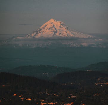 Capture of a stunning snow-capped peak at sunset, perfect for nature and travel visuals.