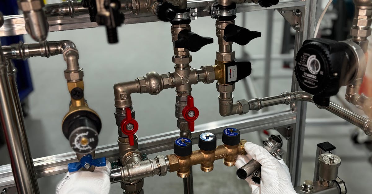 Photo by МОБО Модульные Котельные Engineer adjusting metal pipeline valves in an industrial setting with precision.