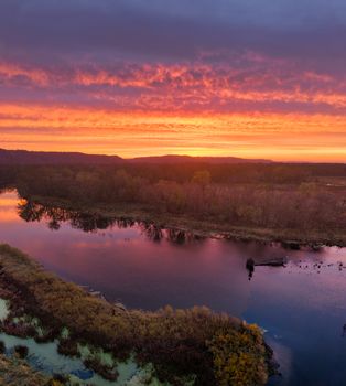 Beautiful sunset view over the Mississippi River in Kellogg, Minnesota featuring vibrant skies and natural beauty.