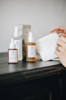 Minimalist flatlay of artisan skincare products featuring organic serums and oils.