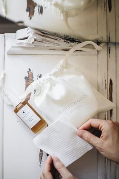 Elegant flatlay featuring natural skincare items, emphasizing minimalist beauty and self-care.