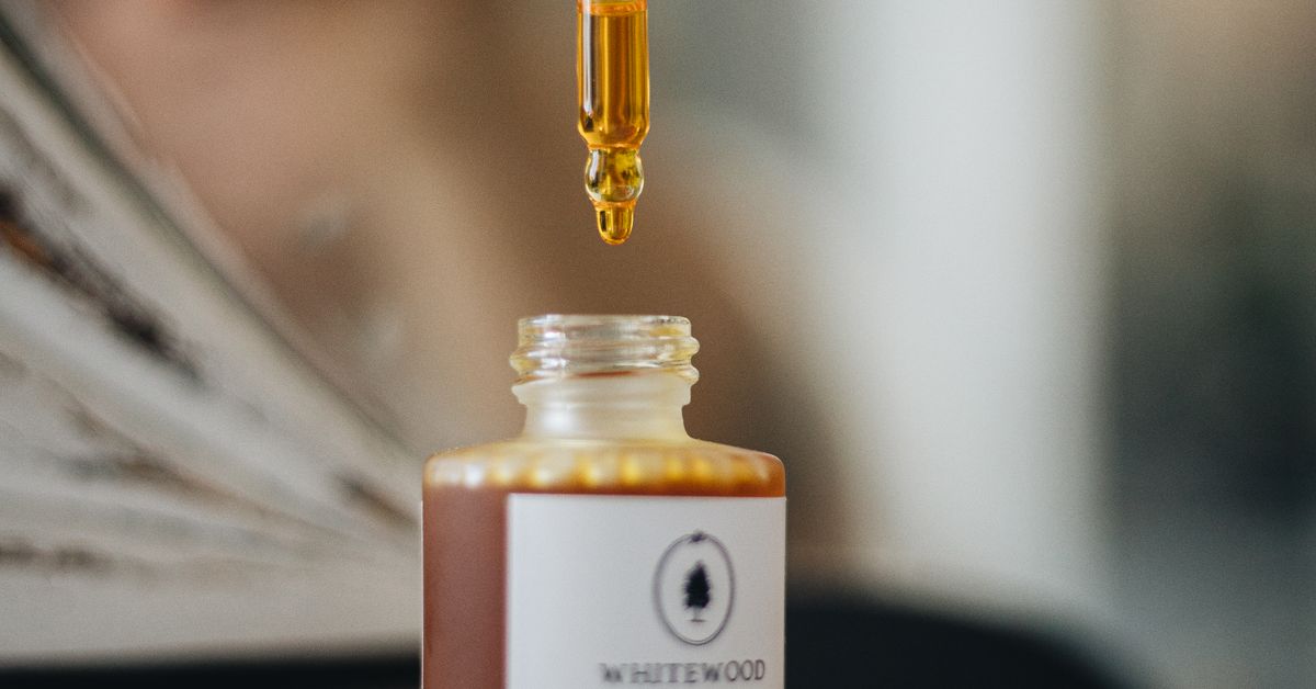 An amber tincture dropper bottle