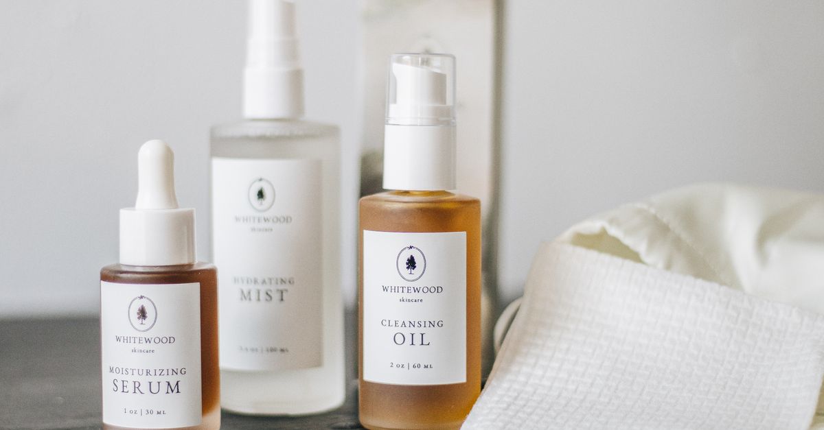 Minimalist skincare display with luxury organic products