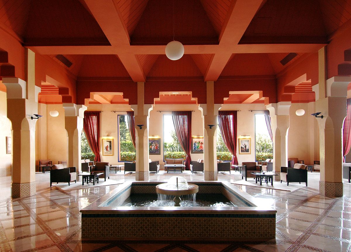 Spacious luxury resort atrium and public hospitality lobby