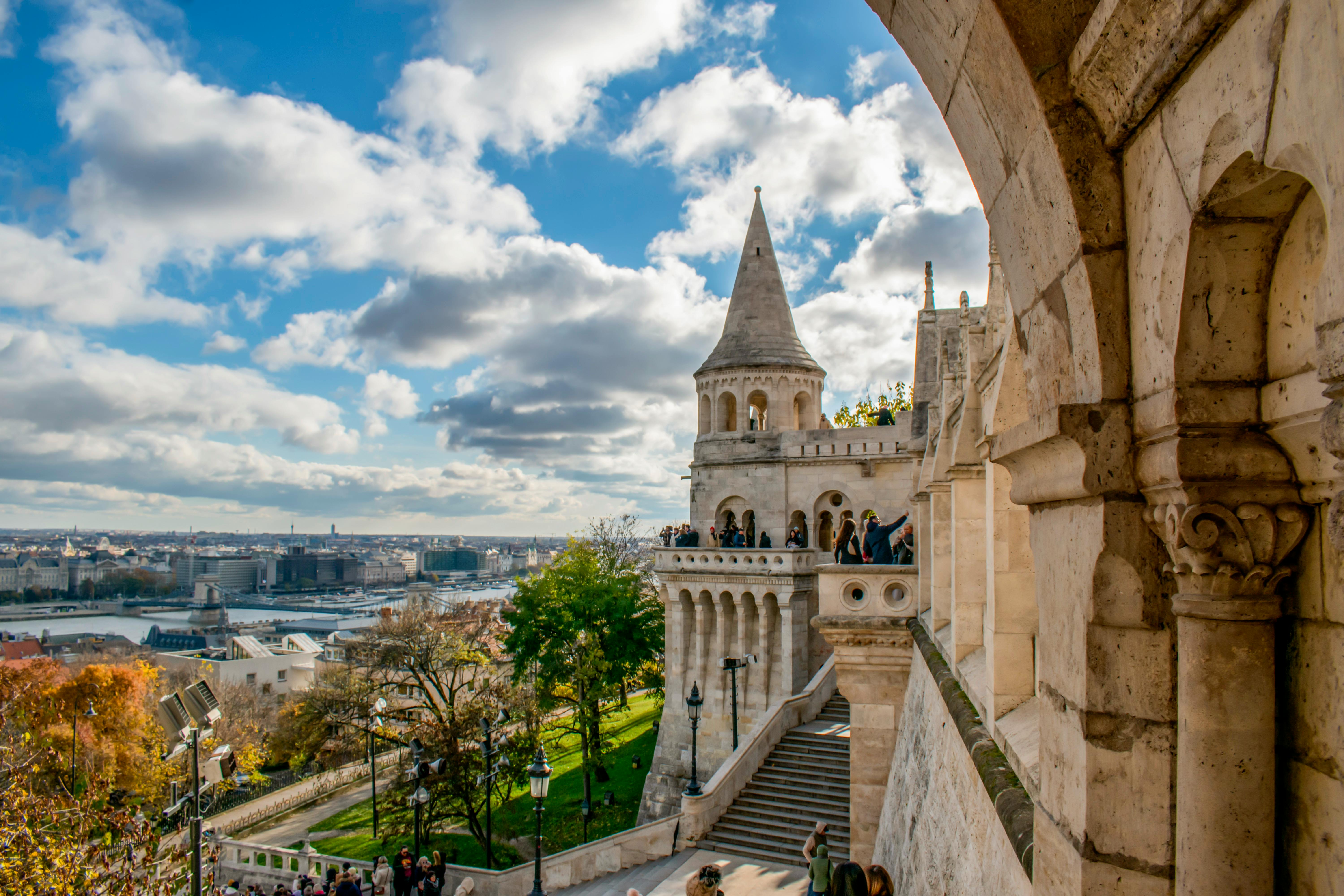Stunning view of Fisherman's Bastion and Danube River in Budapest, Hungary.