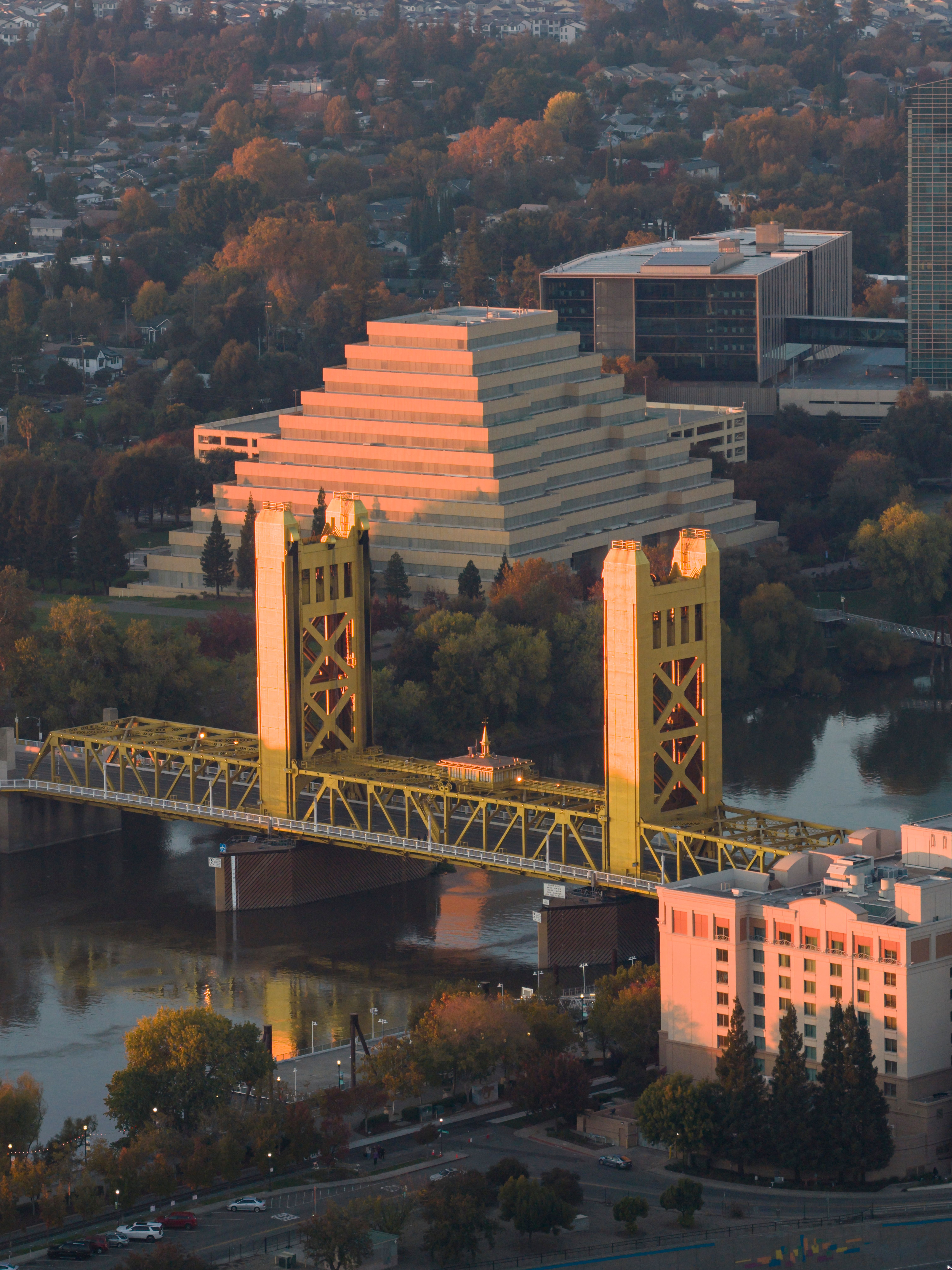 Aerial View of Sacramento Tower Bridge at Sunset · Free Stock Photo