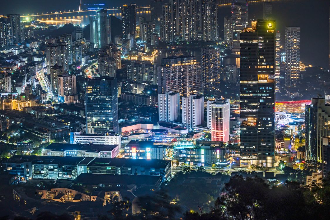 Stunning Night Cityscape with Illuminated Skyscrapers · Free Stock Photo