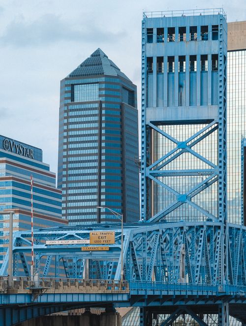 Free Blue bridge and skyscrapers in downtown Jacksonville, offering a modern cityscape view. Stock Photo