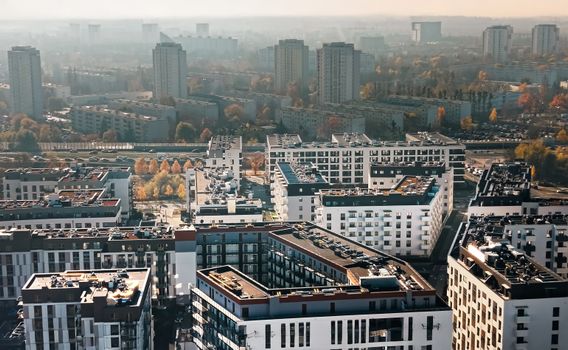 Aerial view of modern apartments in Poznań, showcasing urban living and architecture.