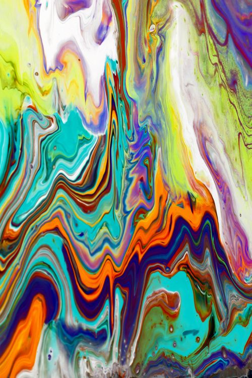 Free Colorful abstract acrylic pour painting with vivid swirls and waves. Stock Photo