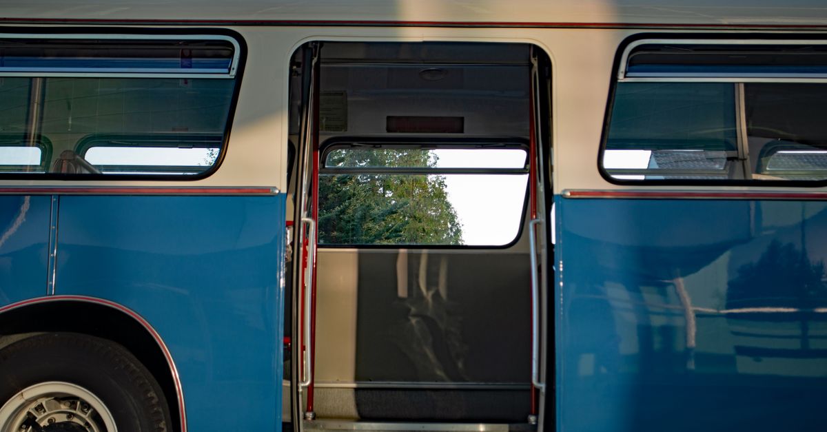 Bus Def Door Vintage Blue Bus with Open Door in Daylight · Free Stock Photo