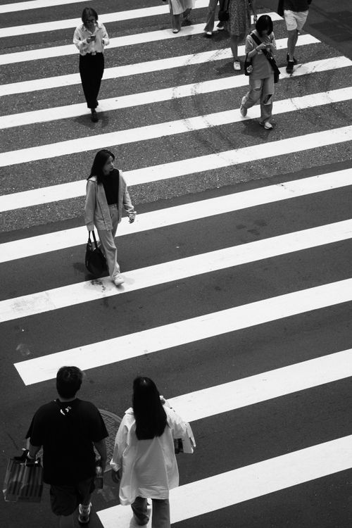 Free Black and white photo of people crossing a street in Taipei, Taiwan. Stock Photo