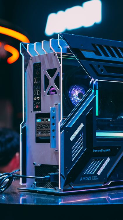 Futuristic AMD Gaming PC with LED Lights on Display · Free Stock Photo