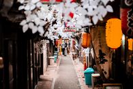 新宿一条热闹的小巷装饰着灯笼和商店，捕捉到了东京街头生活的精髓