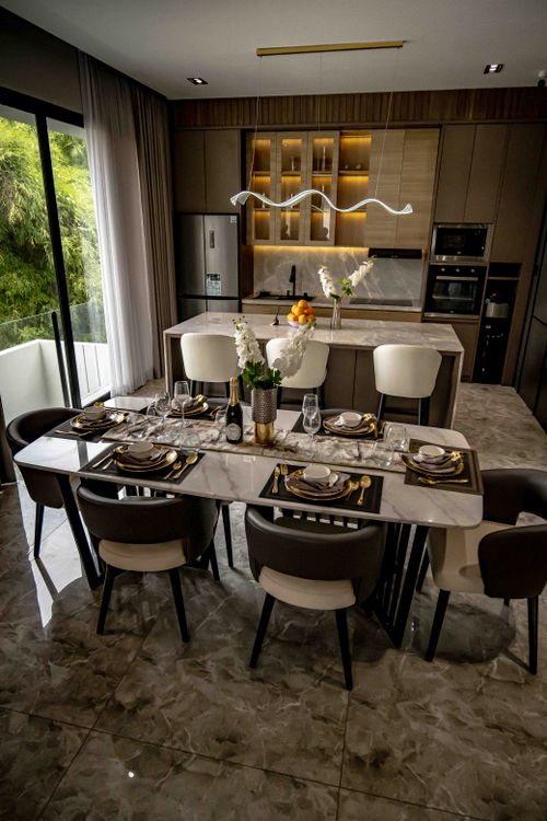 Free Luxurious dining area in a modern Jakarta home with a view. Stock Photo