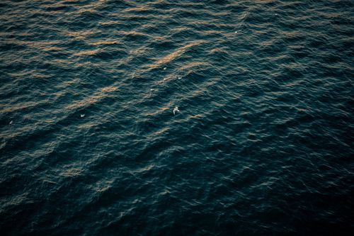 Free Calm ocean surface with gentle waves and warm light, captured from above. Stock Photo
