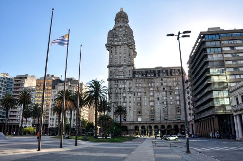 Free Stunning view of Palacio Salvo in Montevideo, displaying iconic architecture under a clear sky. Stock Photo