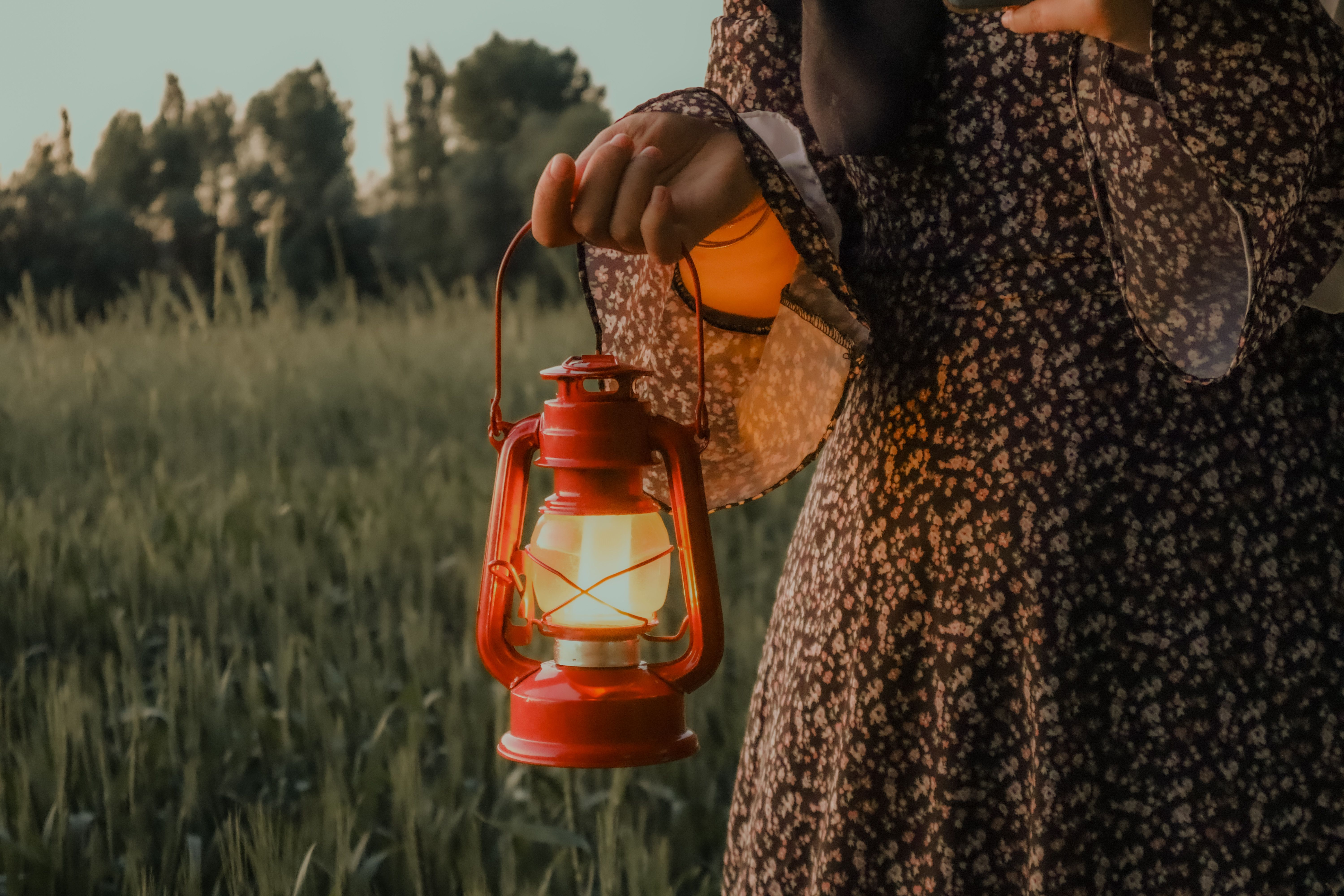 Woman Holding Lantern in Green Field at Dusk · Free Stock Photo