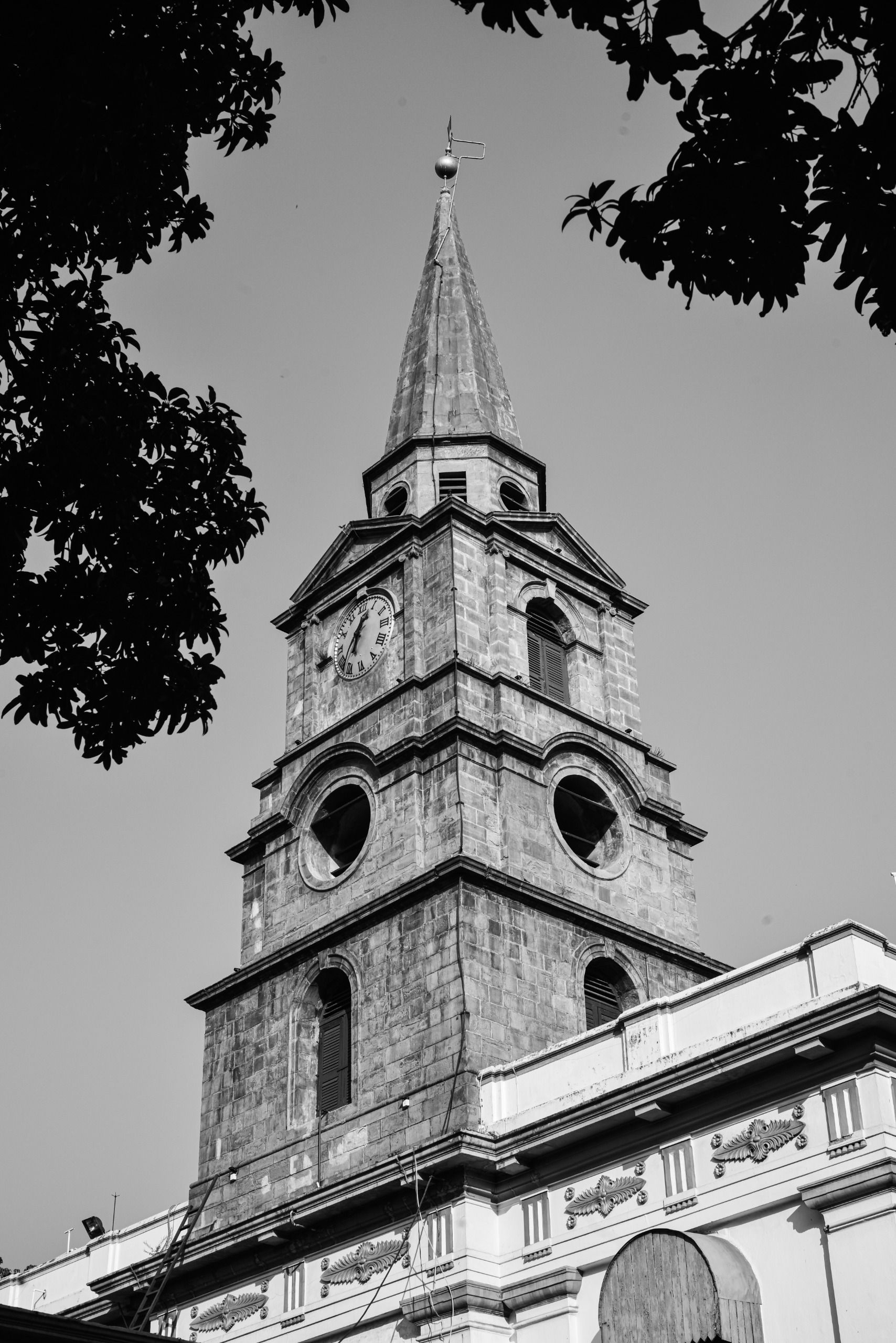 Historic Stone Church Tower in Black and White · Free Stock Photo