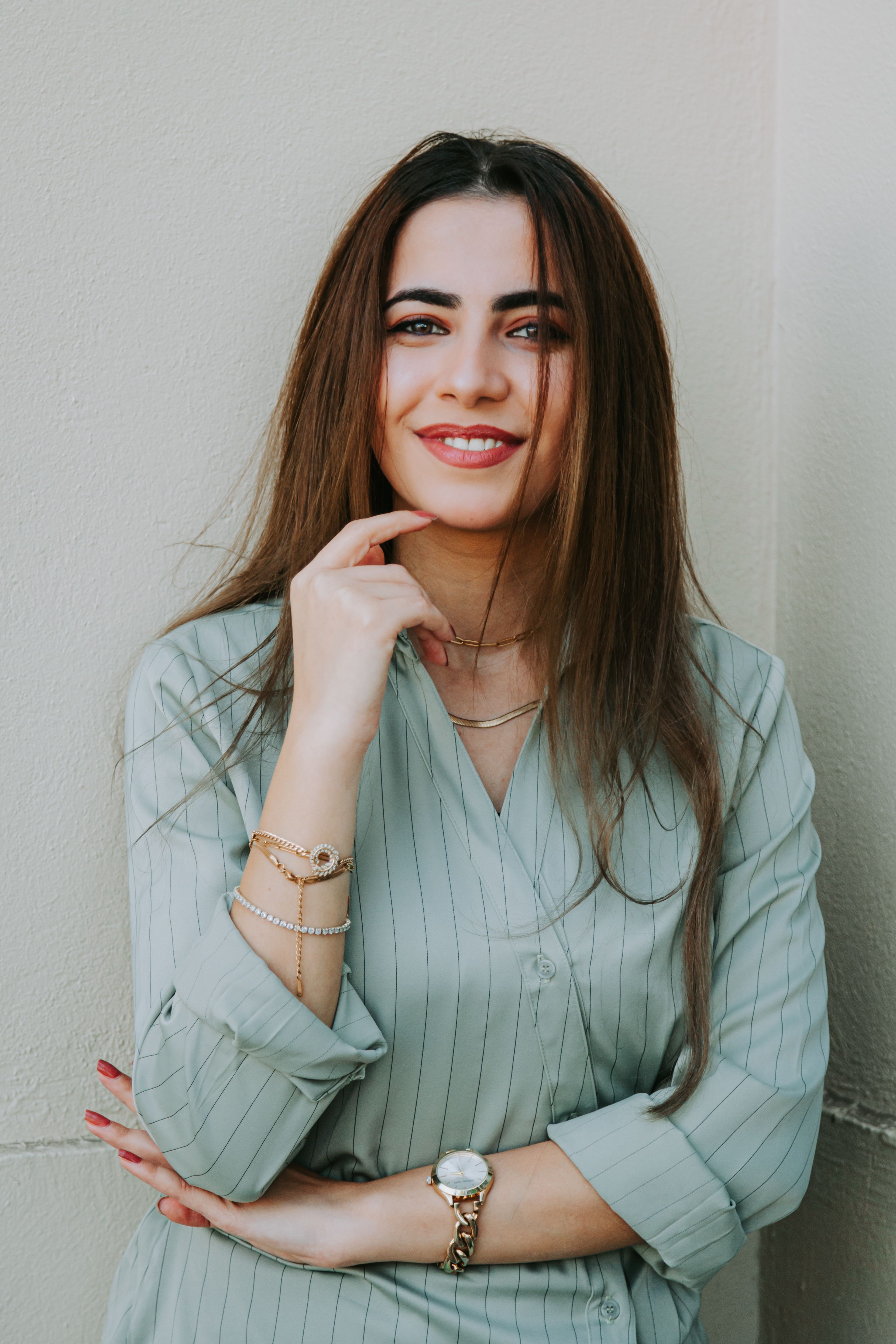 Portrait in a green blouse - illustrative stock photo