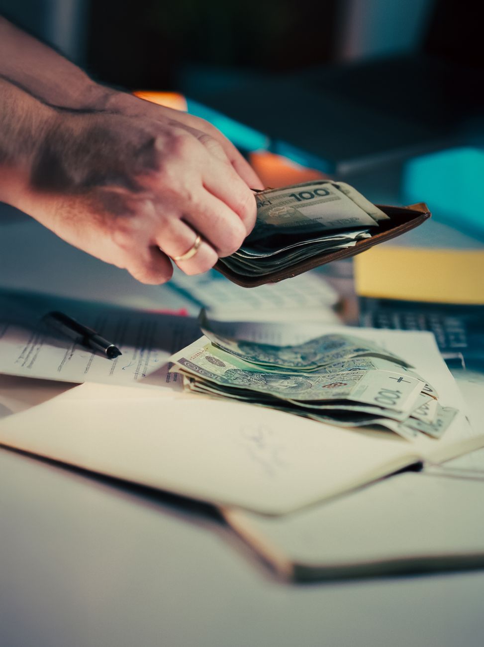 Hands counting cash beside paperwork, illustrating how informal payments leave less trace in digital systems.
