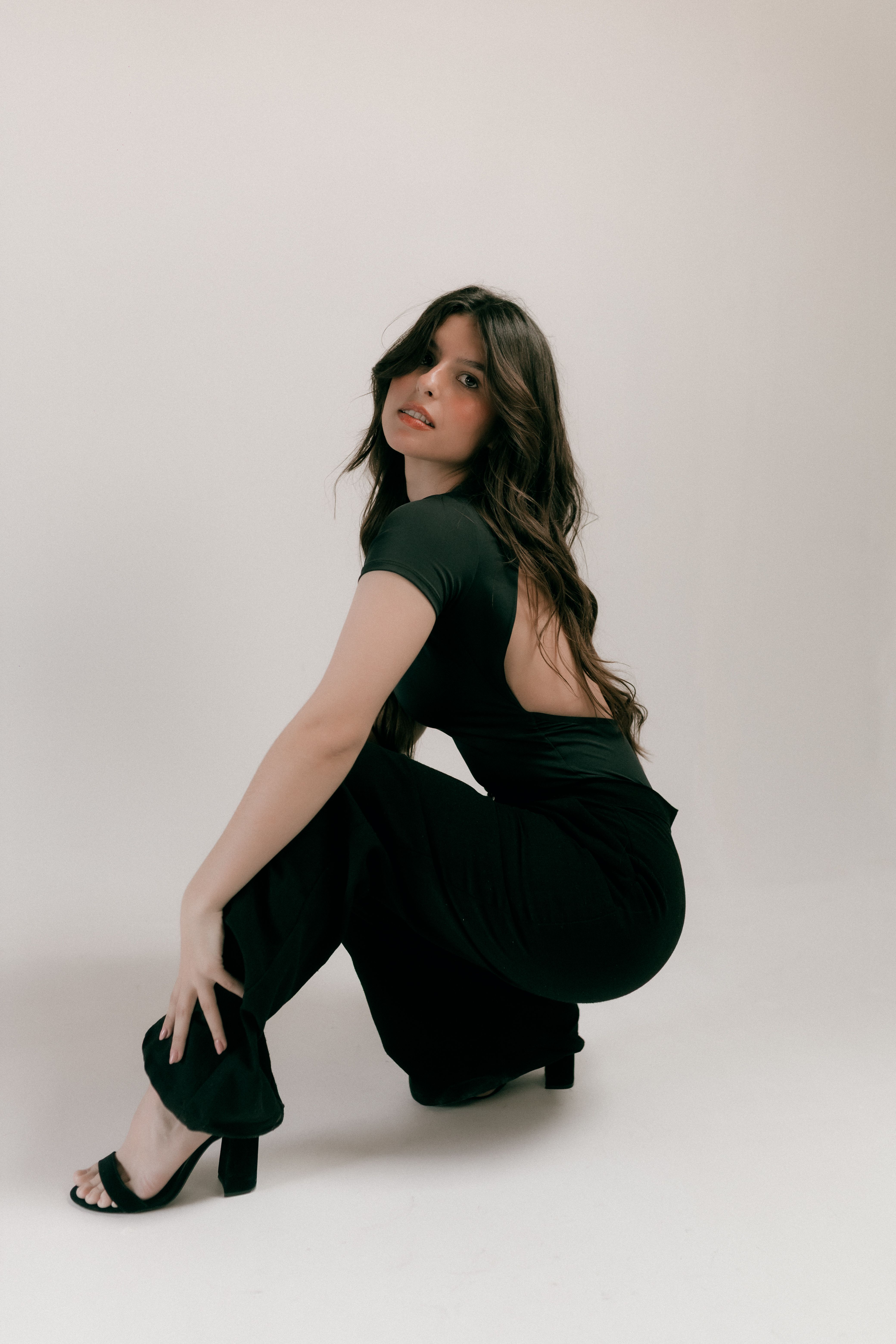 Elegant black jumpsuit for holiday events