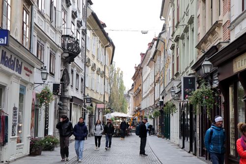 Free Explore the picturesque pedestrian street lined with historic buildings in Ljubljana, Slovenia. Stock Photo