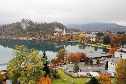 Free stock photo of autumn colors, bled, cloudy