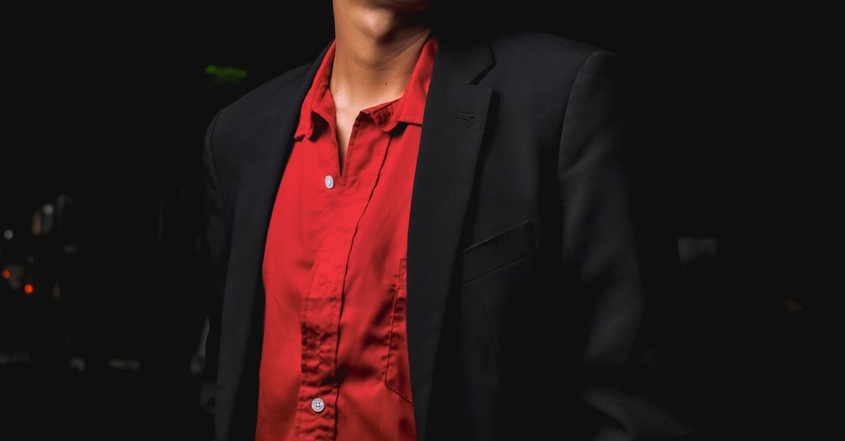 black suit red dress shirt with Accents Bespoke Black & Dark Red