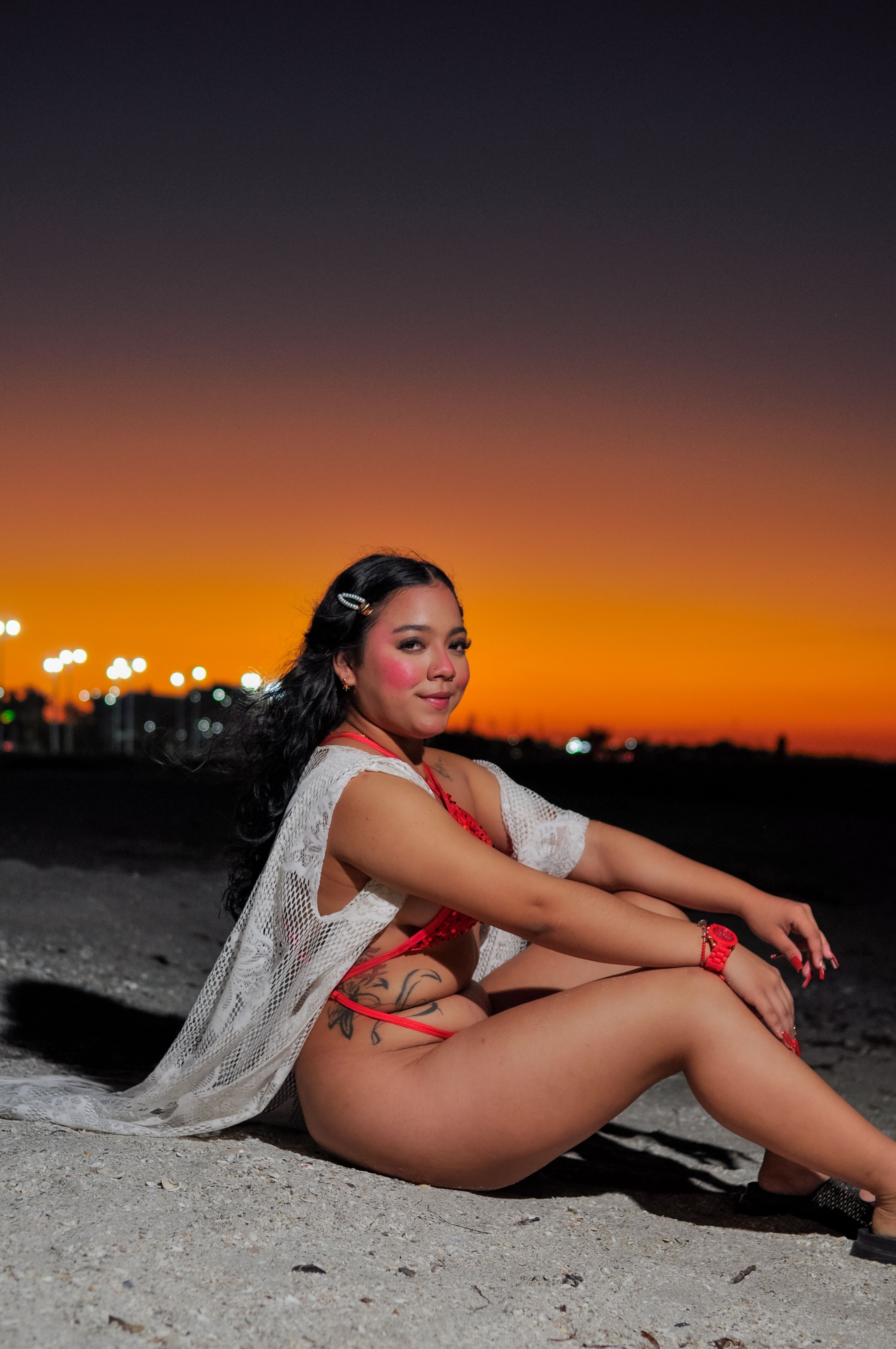 Sunset Beach Portrait of a Woman in Red Bikini · Free Stock Photo