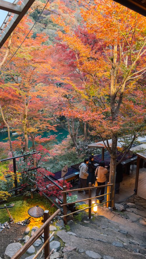 Free Breathtaking view of Arashiyama with vibrant autumn foliage in Japan. Stock Photo