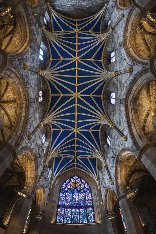 Gothic Cathedral Ceiling with Stained Glass Art · Free Stock Photo