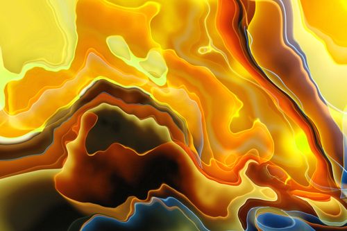 Free Dynamic abstract fluid art showcasing vibrant warm tones in yellow, orange, and brown, creating a captivating visual flow. Stock Photo