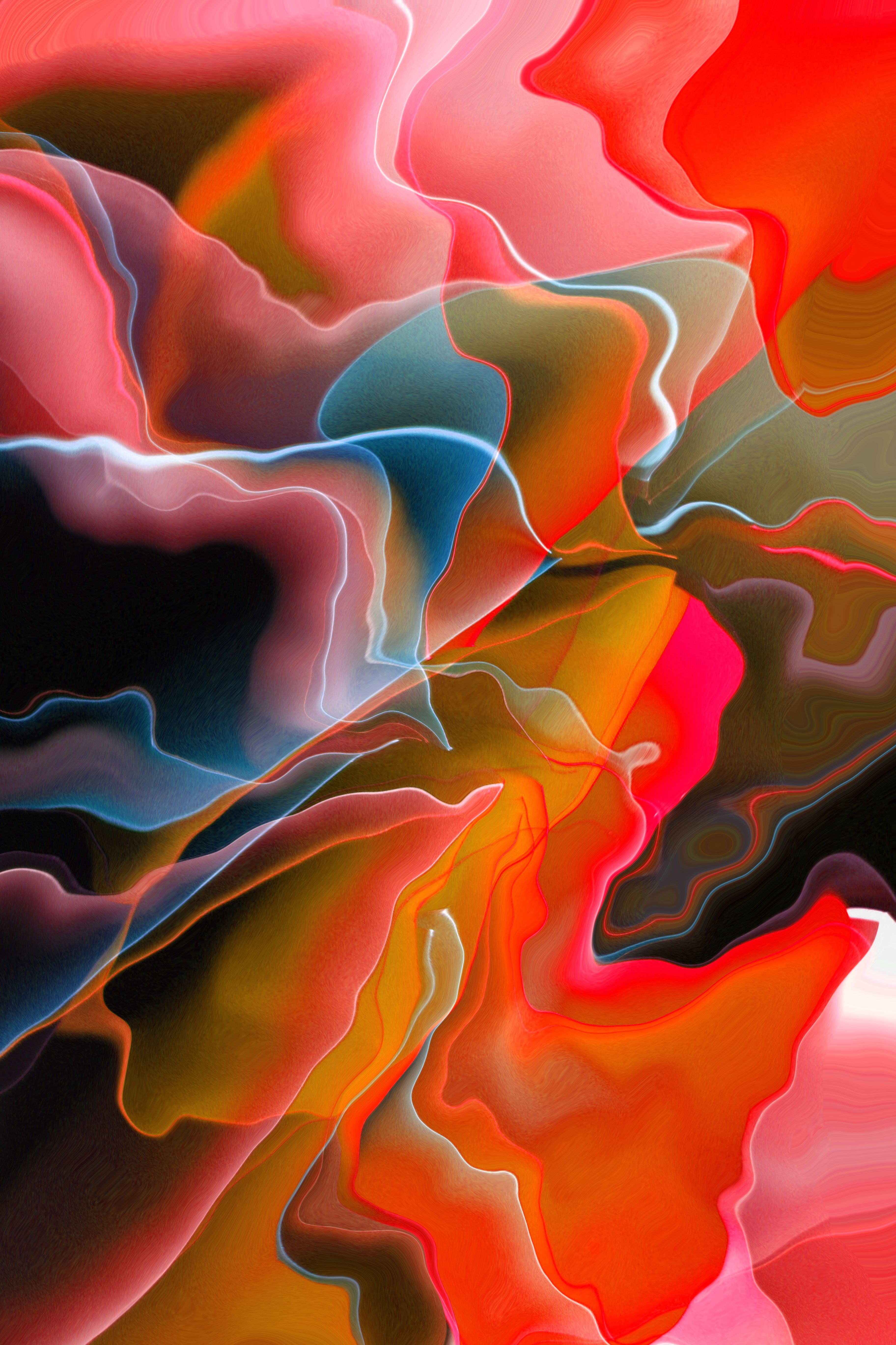 Dynamic abstract artwork filled with vivid, flowing colors and fluid shapes, creating a sense of movement.