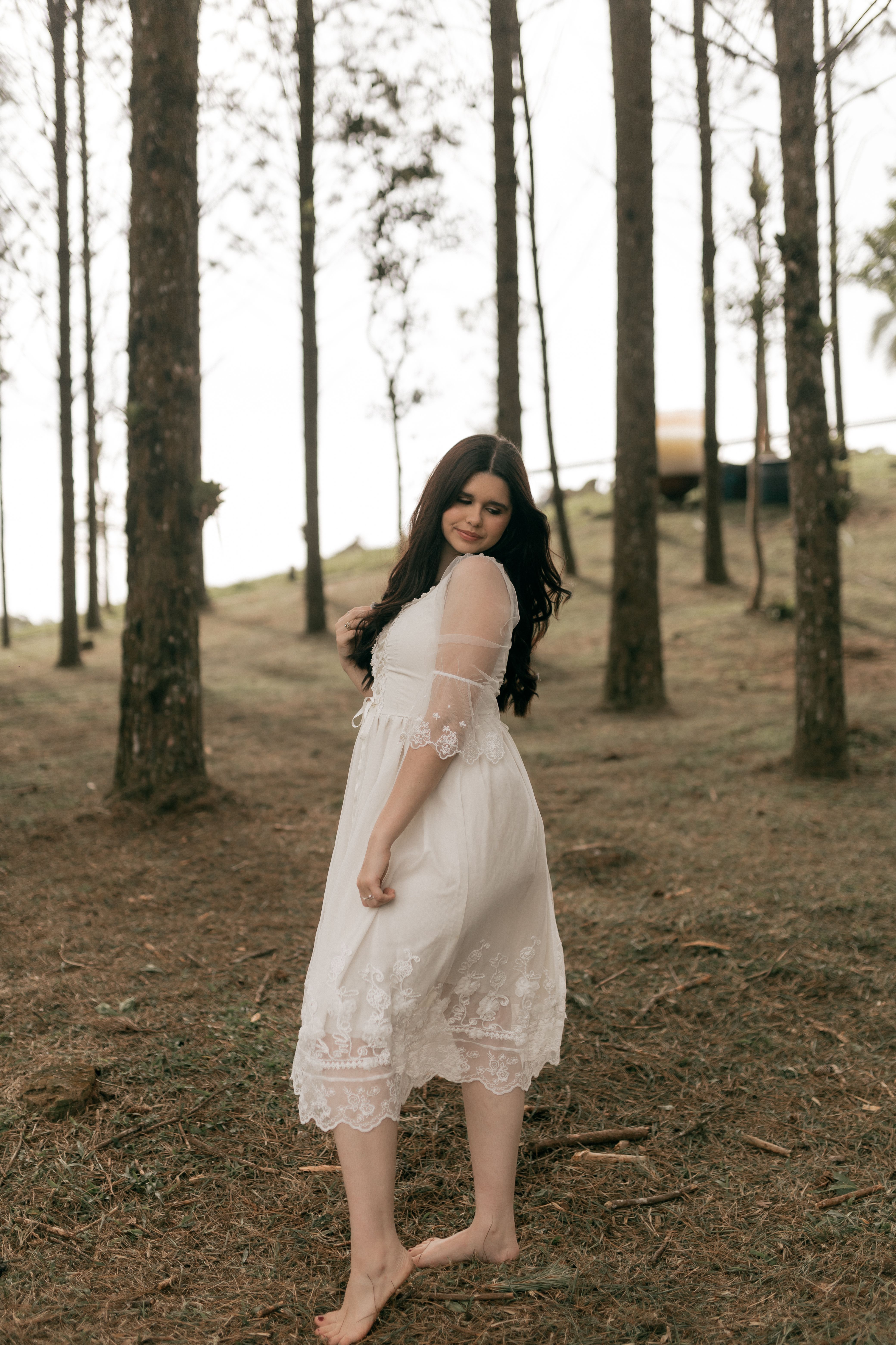 Woman in White Dress Strolling through Forest · Free Stock Photo