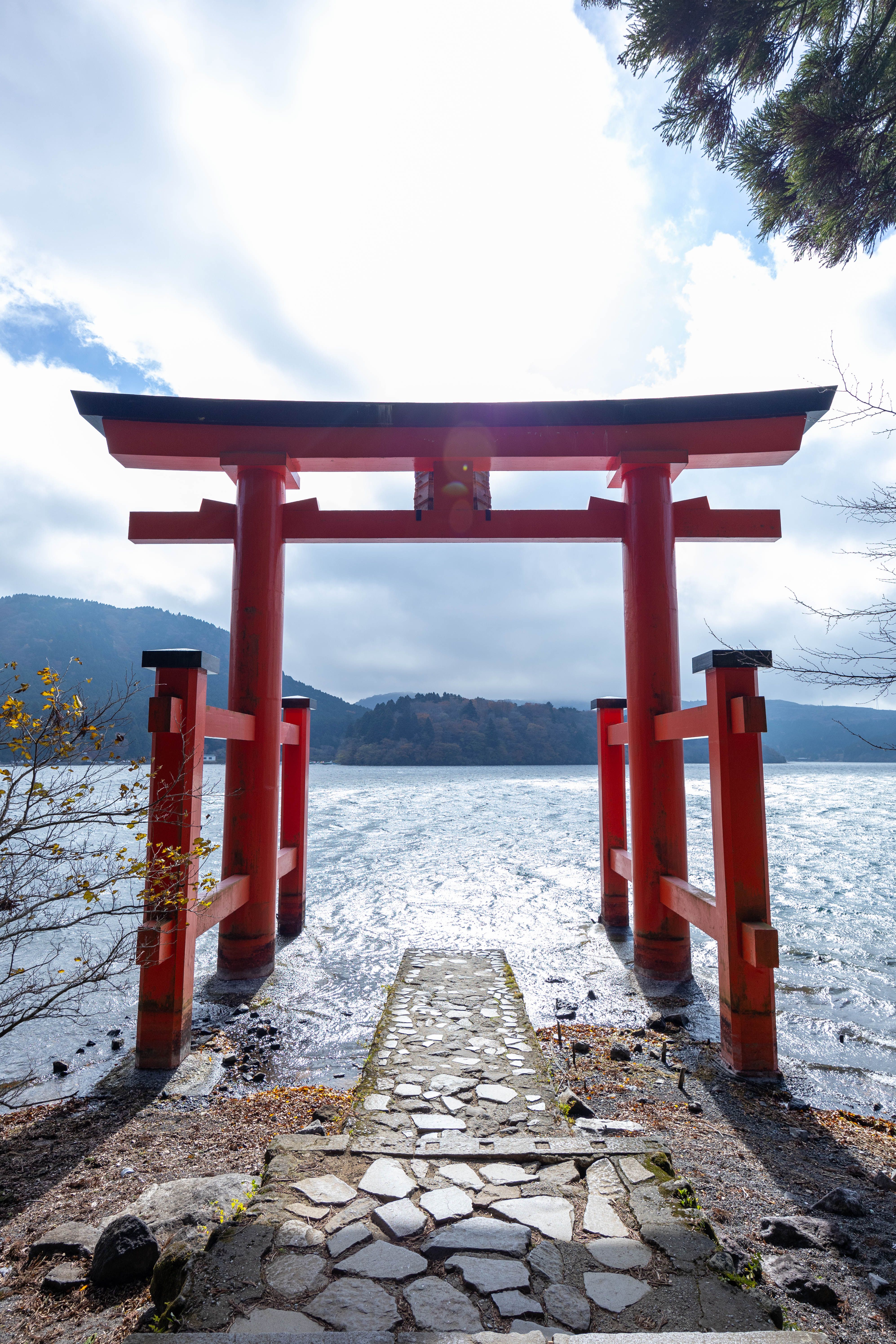 Beautiful Hakone Shrine Torii Gate By Lake Ashi Free Stock Photo