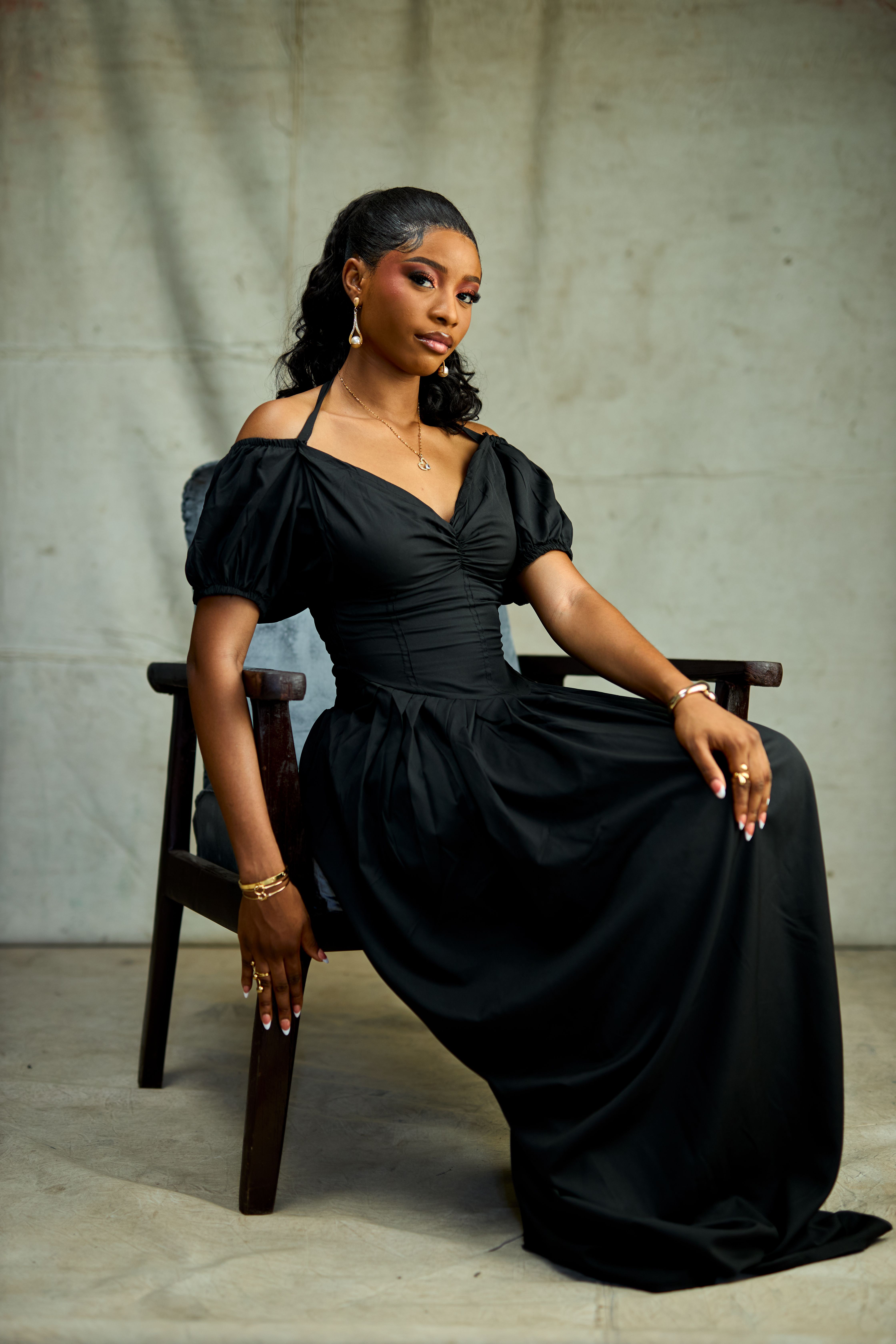 Elegant Woman in Black Dress Portrait  Free Stock Photo