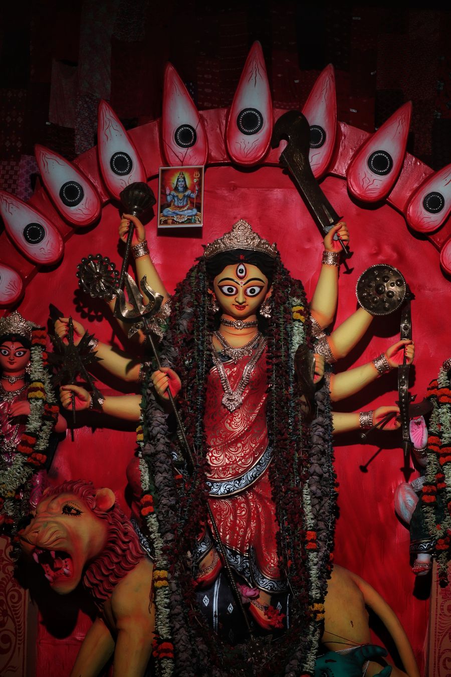 Durga idol at a decorative pandal