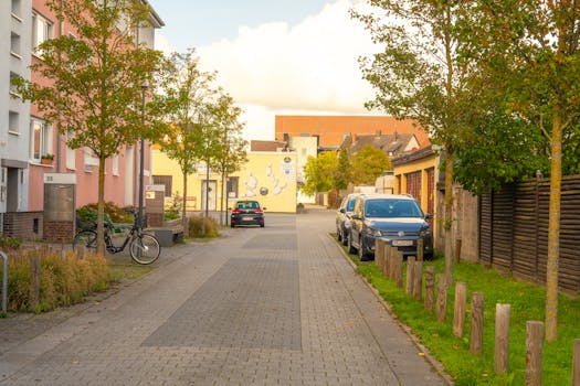 Explore a peaceful street in Bücke, Lower Saxony, Germany with autumn ambiance and European architecture.