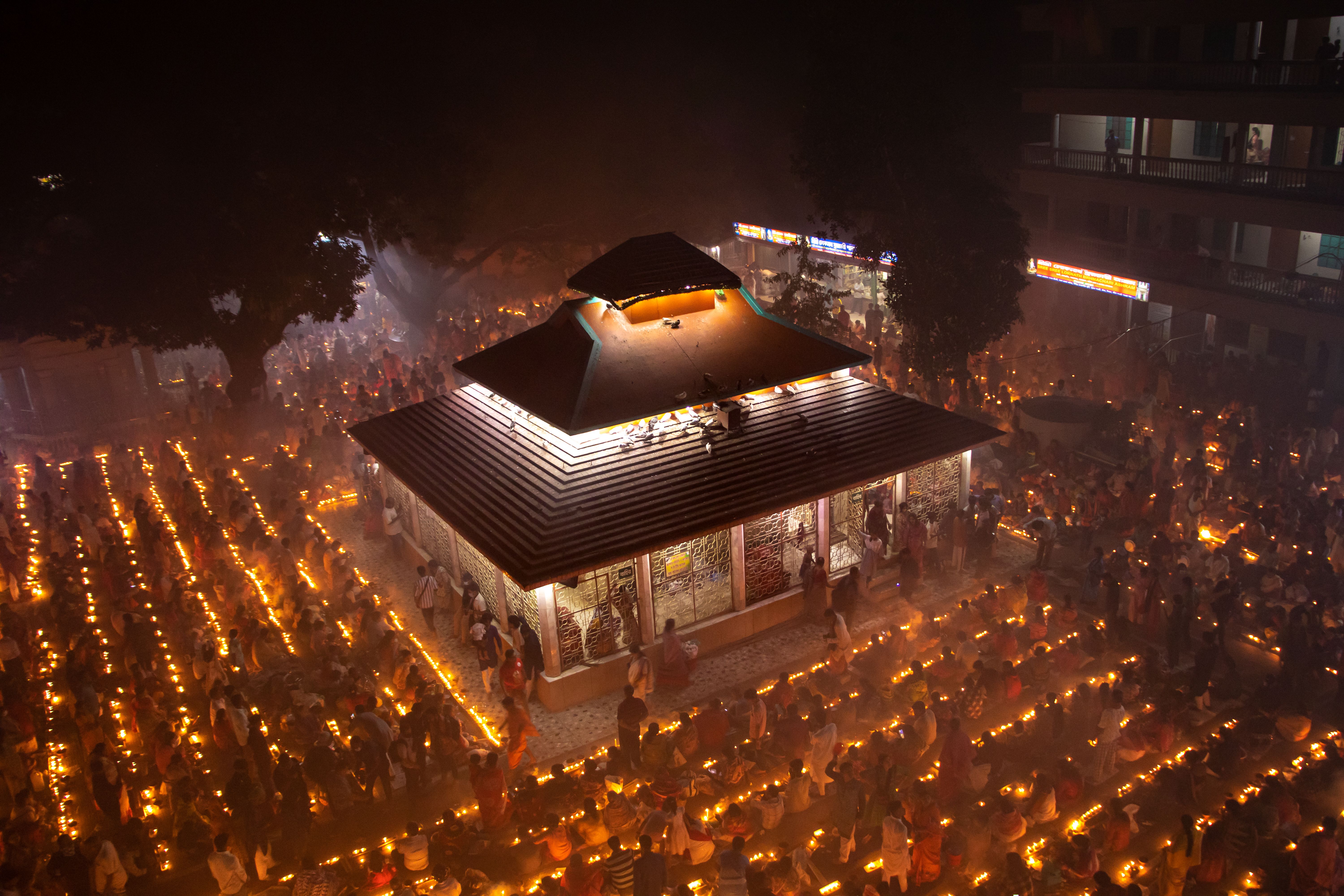 Aerial View of Illuminated Temple During Night Festival · Free Stock Photo