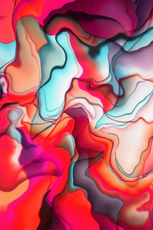 Free Dynamic abstract fluid art showcasing vivid pink, red, and blue tones, creating a visually striking composition. Stock Photo