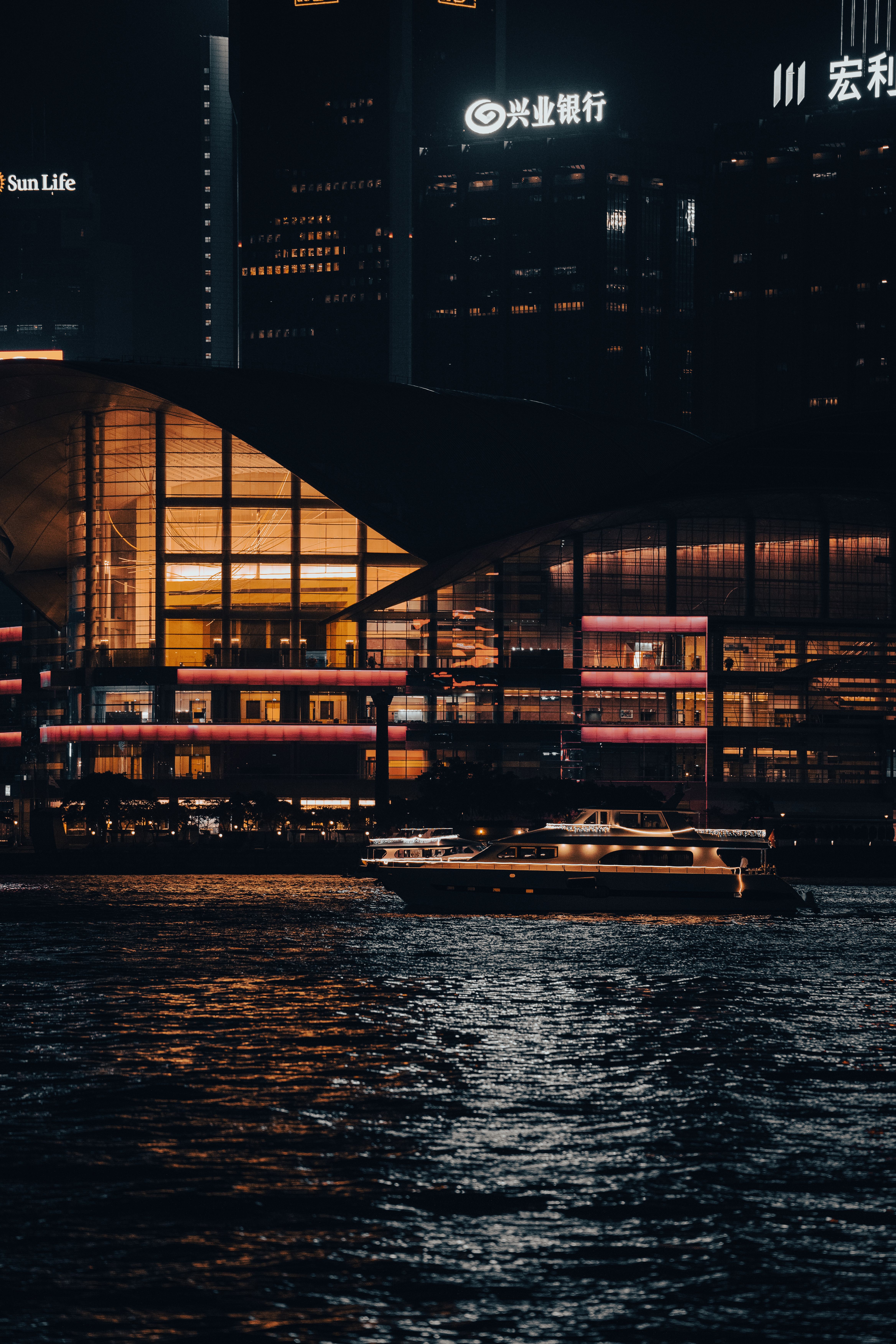 Hong Kong Harbor at Night with Cityscape · Free Stock Photo