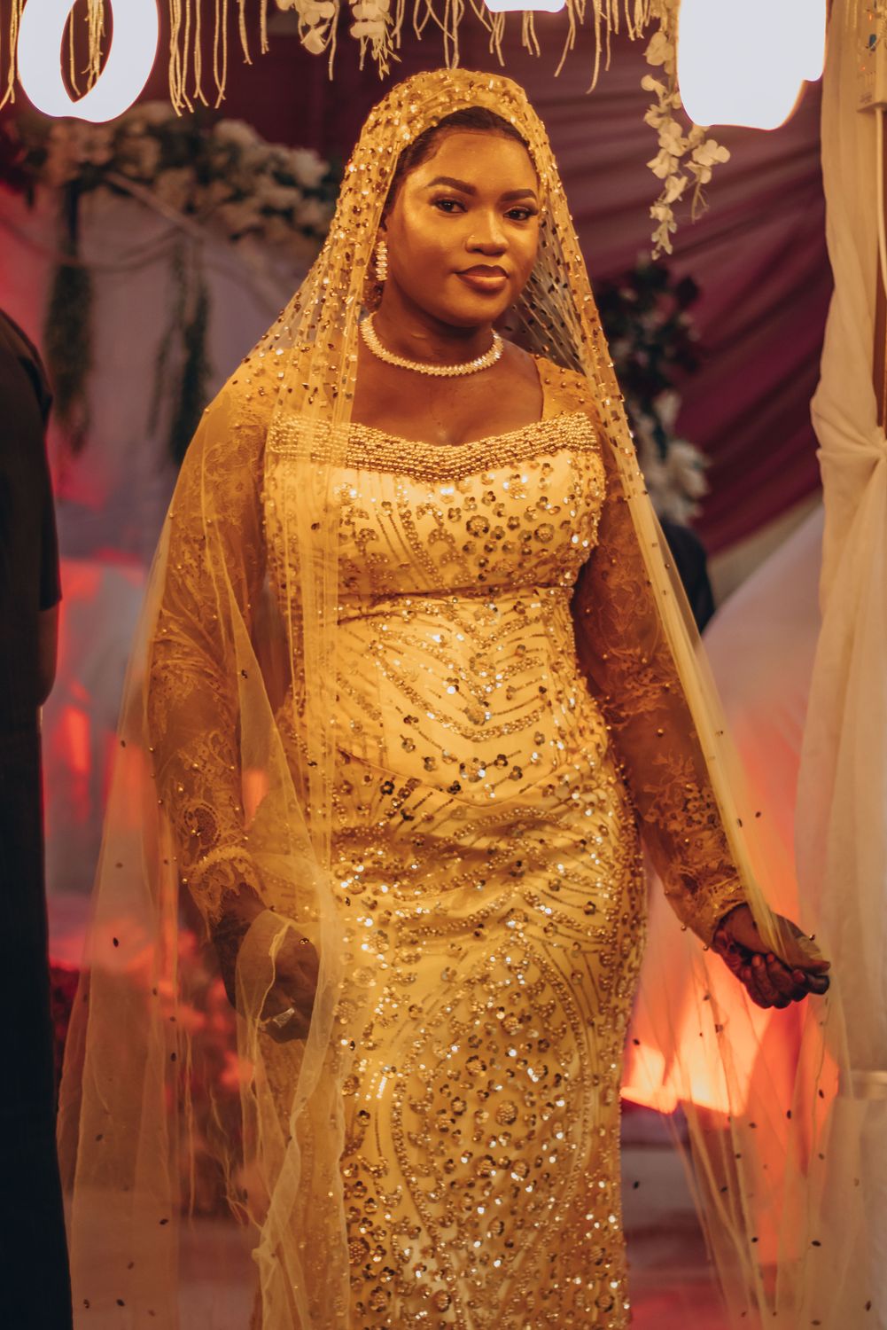 Elegant Bride in Golden Sparkling Gown at Wedding Ceremony · Free Stock ...