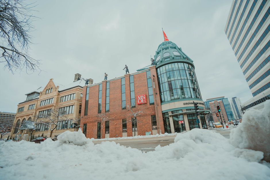 Snow-covered view of Milwaukee School of Engineering buildings in winter.